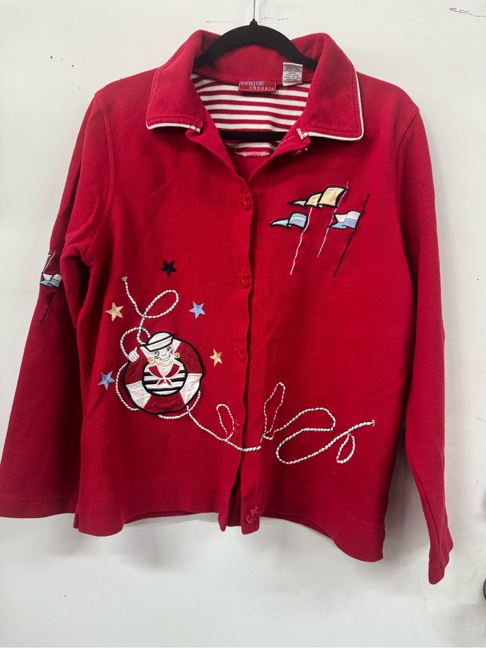 Onque Vintage Red Sailor Embroidered Cardigan Sweater L